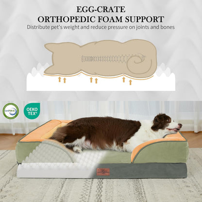 Comfort Expression Orthopedic Dog Bed for Extra Large Dogs 42x30 Inch, Waterproof Egg Crate Foam XL Pet Bed with Removable Bolsters, Dog Couch with Washable Cover & Non-Slip Bottom, Grey - Colors A