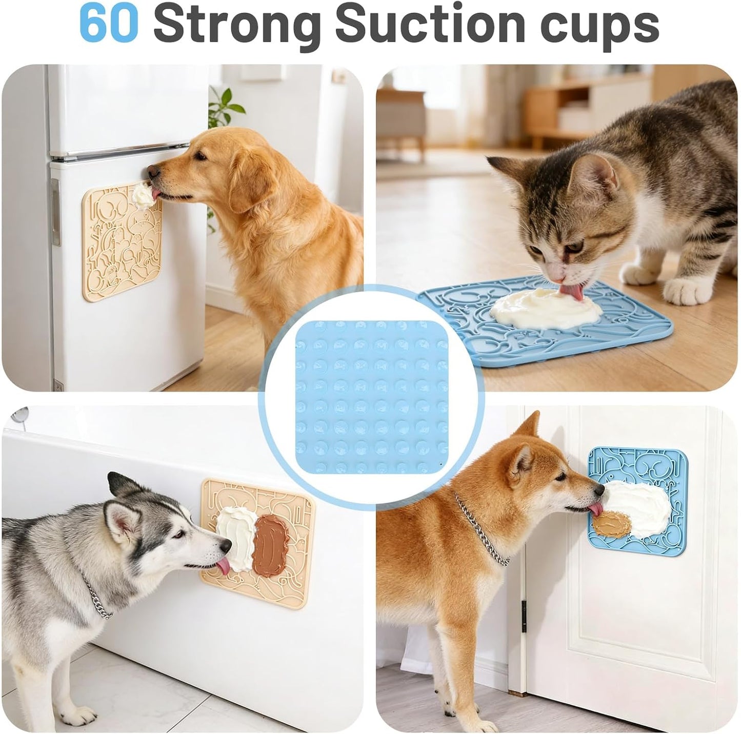 Lick Mat for Dogs,Lick Pads for Cats with Suction Cups- Large&Small Pet Anxiety Relief, Slow Feeder Dog Bowls, Bathing, Grooming and Training -2PCS Packing (Blue+Green, Large)