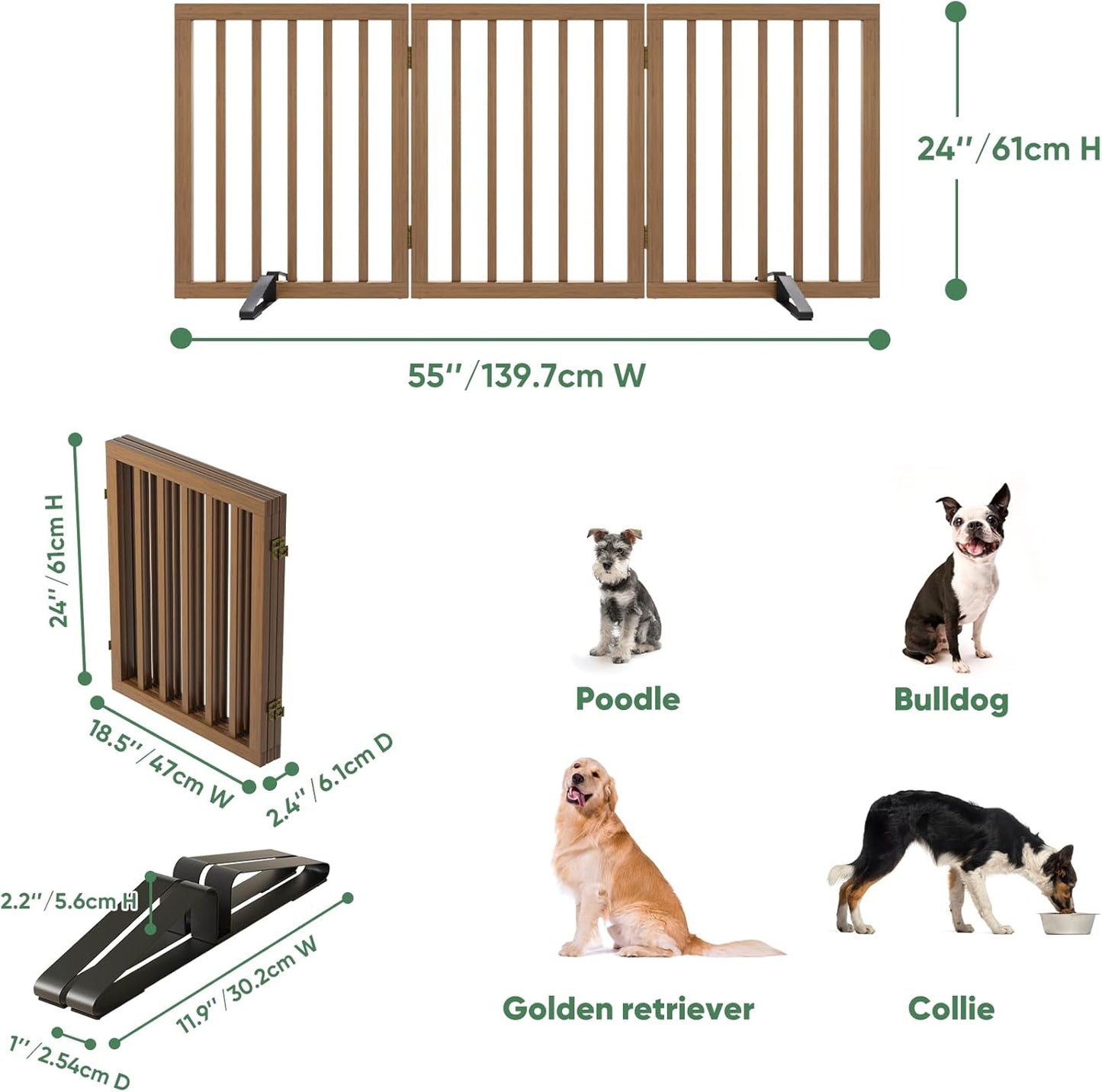 Freestanding Foldable Dog Gate - 4 Panel Room Divider with Metal Support Feet (Black)