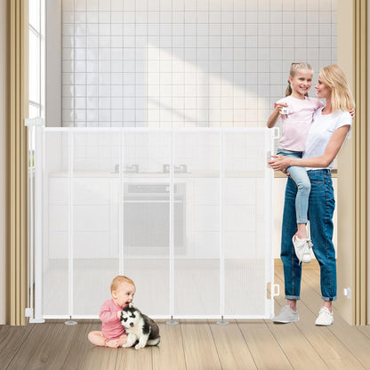 47" Extra Tall Retractable Baby Gates, Extends to 71" Wide, ExtraTall Retractable Safety Gate with Reinforced Strips, Retractable Tall Dog Gates for Doorways Mesh Baby Pet Gates Indoor, Grey