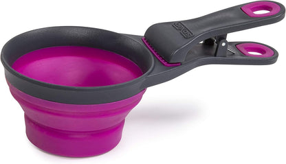 Dexas Pets Collapsible KlipScoop Collapsible Dry Dog Food Scoop and Dog Food Bag Clip, 1 Cup Capacity, Pro Blue
