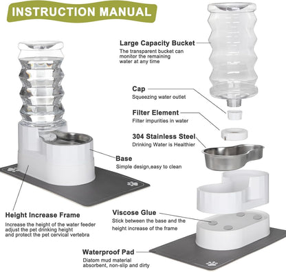RIZZARI 8L Elevated Pet Water Dispenser – Stainless Steel Gravity Waterer with Auto-Refill Design for Medium and Large Dogs & Senior Pets -Comfortable Drinking Height for Living Rooms,Multi-Pet Homes