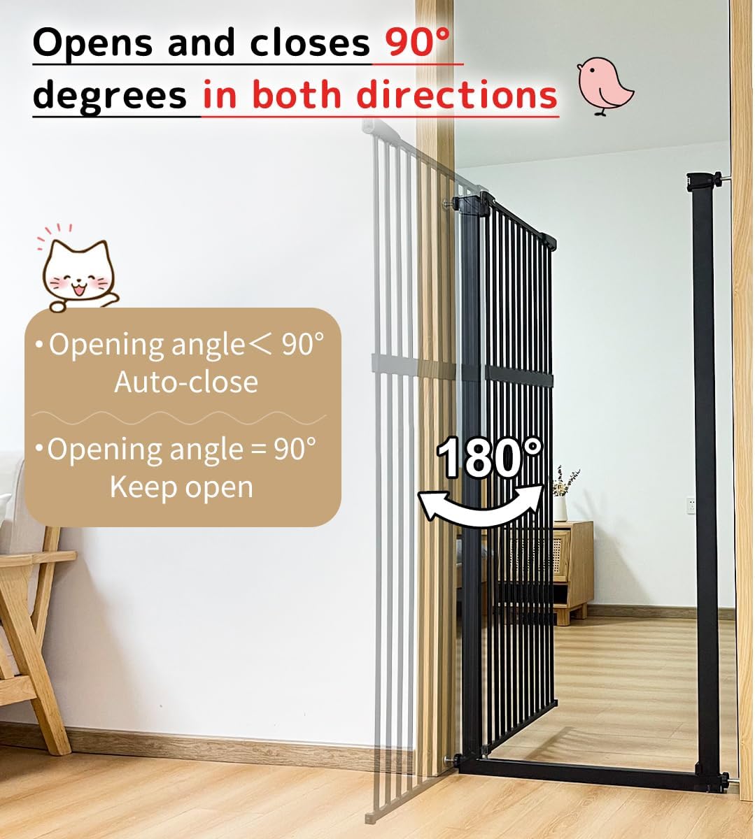 Lumizone Extra Tall Cat Gate 61.02" High Pressure Mounted Extra Wide 30.12"-34.05" (17Sizes) 1.37" Gap No Drilling Auto-Close Tall Pet Gate for Dogs (Black, 30.12"-34.05" W)