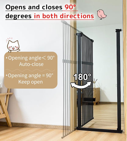 Lumizone Extra Tall Cat Gate 61.02" High Pressure Mounted Extra Wide 30.12"-34.05" (17Sizes) 1.37" Gap No Drilling Auto-Close Tall Pet Gate for Dogs (Black, 30.12"-34.05" W)