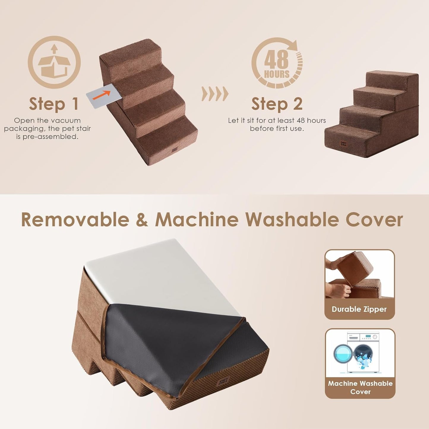 EHEYCIGA Dog Stairs for High Bed 22.5" H, 5-Step Dog Steps for Bed, Pet Steps for Small Dogs and Cats, Non-Slip Balanced Pet Ramp Indoor, Grey