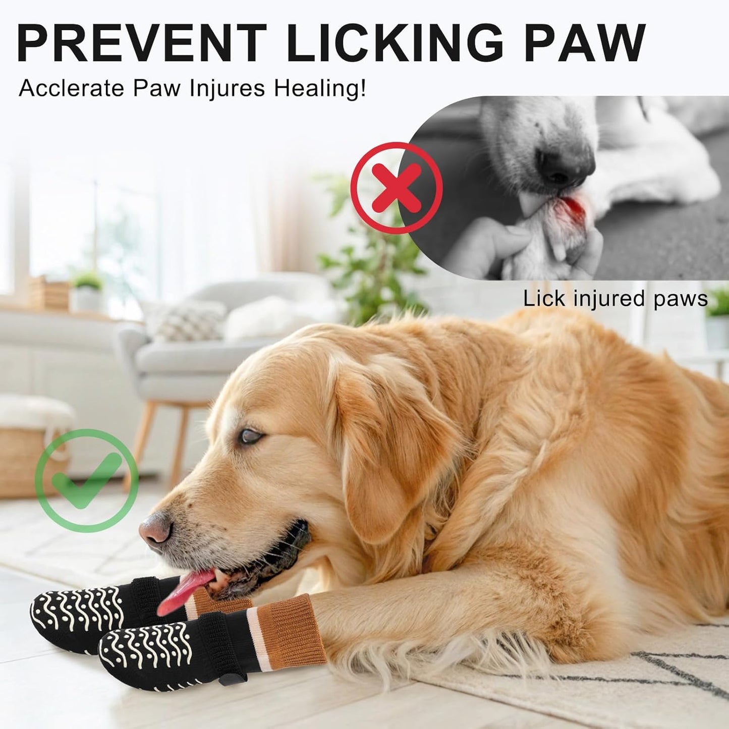 BEAUTYZOO Dog Socks to Prevent Licking Paws -Dog Shoes for Hot Pavement & Hardwood Floors Anti Slip, Traction Control Boots & Paw Protectors with Double Side Grips for Small Medium Large Senior Dogs
