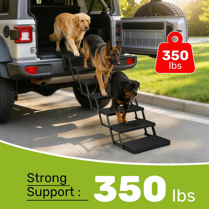 Foldable Dog Car Steps - Upgraded Non-Slip Pet Stairs for Large Dogs, Portable Metal Frame Dog Ramps for High SUV, Truck and Cars, Lightweight Pet Ladder with High Load-Bearing Capacity (6 Steps)