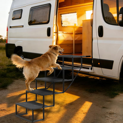 Dog Steps for Car, Truck, SUV, Dog Stairs for Car with Upgraded Non-Slip Surface, Foldable Dog Ramp for Car, Pet Stairs for Large Dogs, 4 Steps