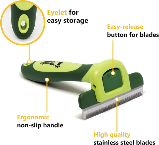 Best Professional De-Shedding Tool and Pet Grooming Brush, D-Shedz for Breeds of Dogs, Cats with Short or Long Hair, Small, Medium and Large (Green)