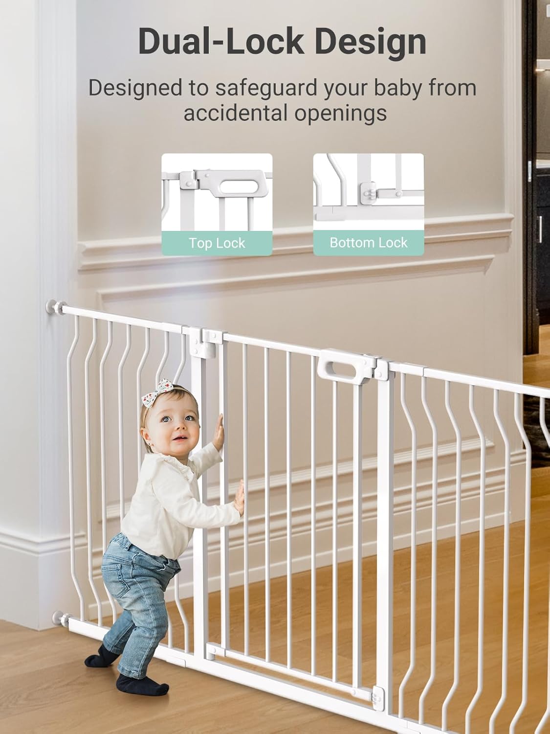 Mom's Choice-GROWNSY Baby Gate for Stairs, 30.5"-43" Pressure Mounted Pet Gate for Doorways-Auto Close Dog Gate for The House-Easy Installation & Walk Thru Wide Safety Gate, Black