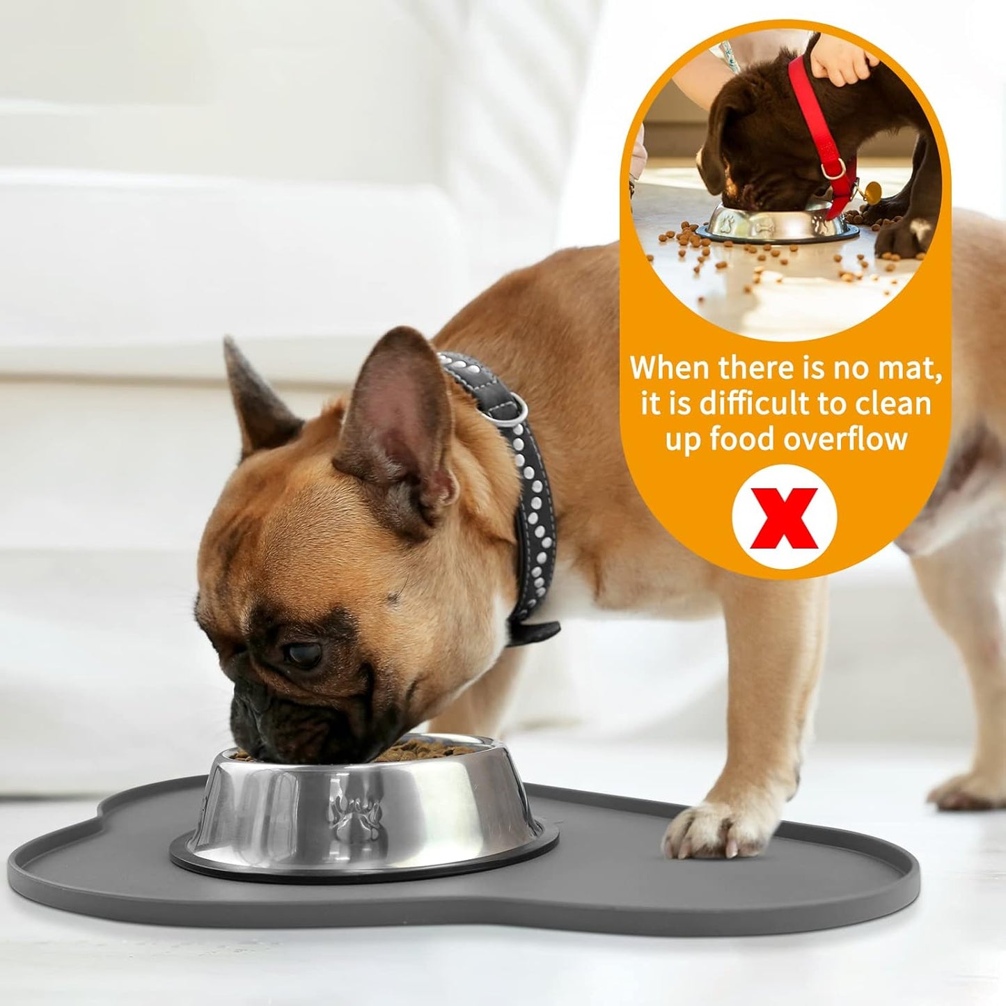 Ptlom Silicone Pet Placemat for Dogs and Cats, Non-Slip Waterproof Dog Feeding Bowl Mats for Food and Water, Small Medium Large Pet Puppy Tray Mat Prevent Residues from Spilling onto The Floor, Beige