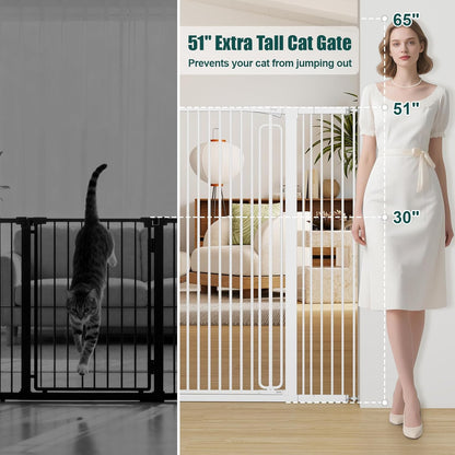 keny 29.7"-46" Baby Gate for Stairs, Auto Close Dog Gates for Doorways, Pressured Mounted No Drilling Pet Gate Extra Wide, One-Hand Opening Dual Lock Stair Gate, Indoor Kids Necessities, Black