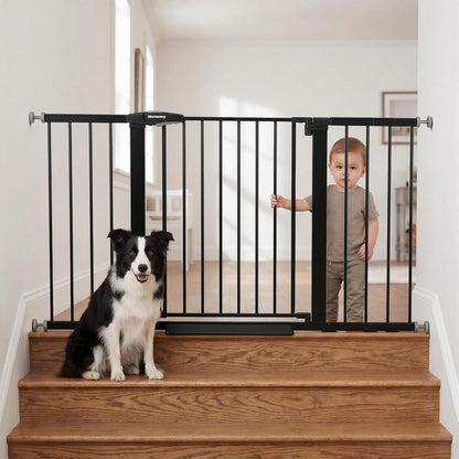 Mumeasy 36" High Extra Tall Dog Gate, 29.6"-40.5" Wide Pressure Mounted Tall Baby Gate for Dog, Auto Close Pet Gate with Door for Stairs,Doorways,House,Black