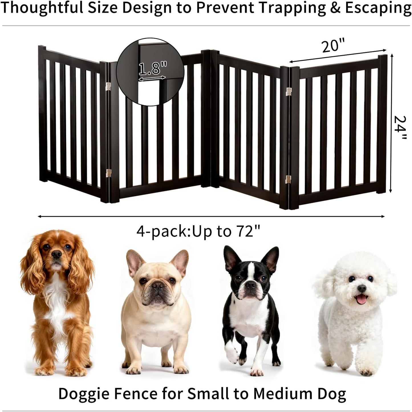 2-Panel Solid Wood Dog Gate - Freestanding Folding Pet Gate for Doorways, Stairs, Indoor, 24" Height, No Installation Needed, Natural Wood