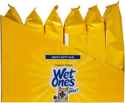 Wet Ones for Pets Antibacterial Heavy Duty Dog Paw Wipes with Tropical Splash Scent - Kills 99.99% of Germs, Thick Durable Disposable Paw Wipes for Dogs, 50 Count