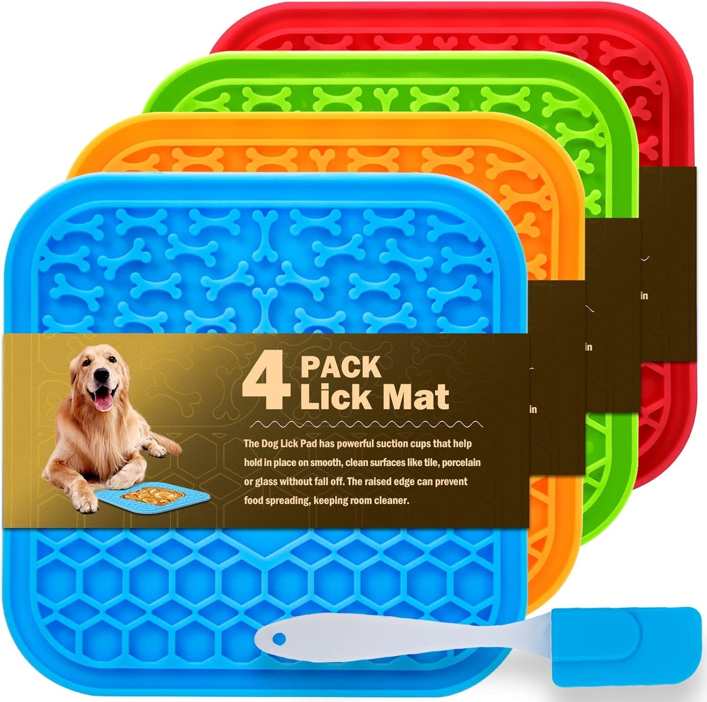 Lick Mat for Dogs - Slow Feeder Licking Mat with Suction Cups for Peanut Butter, Food Treats & Yogurt - 2 Pack