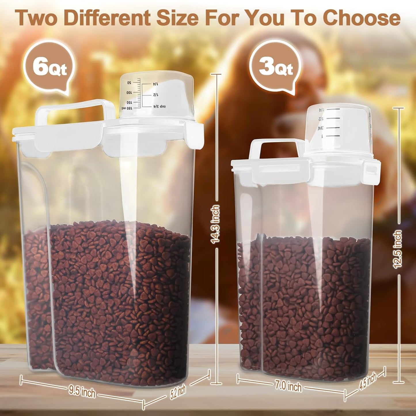 TIOVERY Dog Food Storage Container, 5-7 Lbs Airtight Pet Food Container, Cat Food Container Dispenser Plastic Bin with Pouring Spout, Portable Handle and a Collapsible bowl for Dogs Cats Grey/6Qt