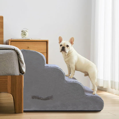 PAWSCRAT Pet Stairs for Dogs 4-Step, 19.6" H Pet Stairs for High Bed, Couch Sofa & Chair, 30D Material Soft Foam Dog Steps with Non-Slip Bottom Surface Removable Washable Cover, Grey