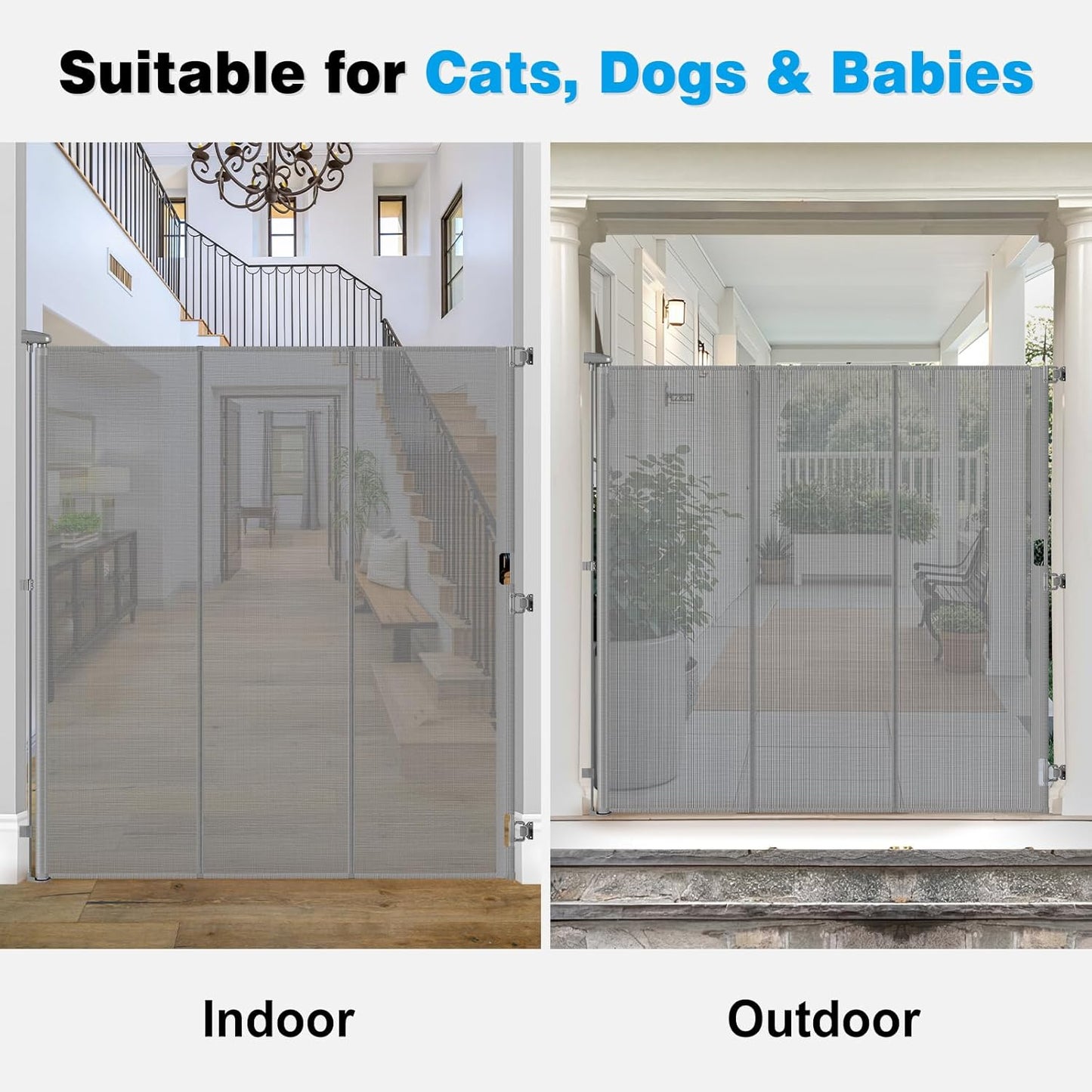 Reinforced 65" Extra Tall Pet Gate for Doorway, Jump-Resistant & Prevent Crawling Underneath Retractable Baby Gates Extra Tall, 0-55" W Retractable Dog Gate for Pet, Dogs, Cats, Puppies, Babies, Black
