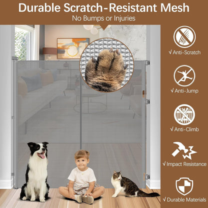 Reinforced 60 Inch Extra Tall Cat Gate Retractable Dog Gate - No Jumping Over/Crawling Under, 55" Wide Retractable Baby Gates for Cats with Reinforced Rods, 5ft Tall Dog Gate Indoor Cat Barrier/Black