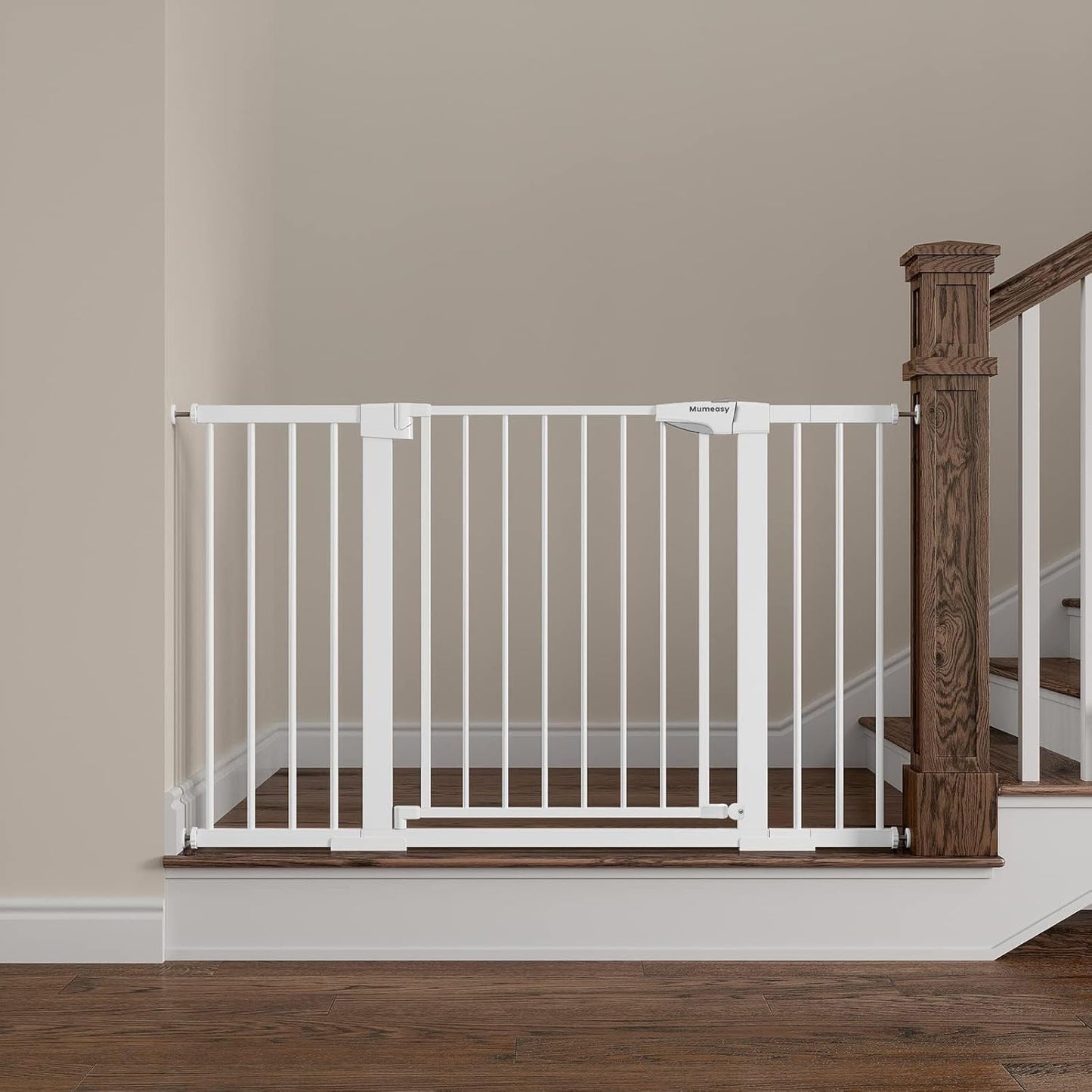Mumeasy Baby Gate Extra Wide, 29.7-51'' Pressure Mounted Dog Gate with Walk Thru Door, Auto Close Pet Gate for House, Stairs, Doorways,Black