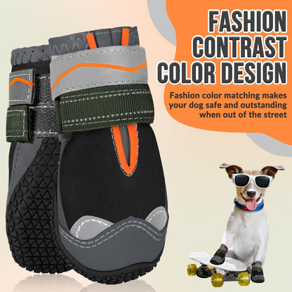 SlowTon Dog Shoes for Large Small Medium Dogs - Breathable Dog Boots for Summer Hot Pavement, Paw Protector for Outdoor Walking Winter Snow, Anti-Slip Rubber Dog Booties for Hardwood Floor (Green, 6)