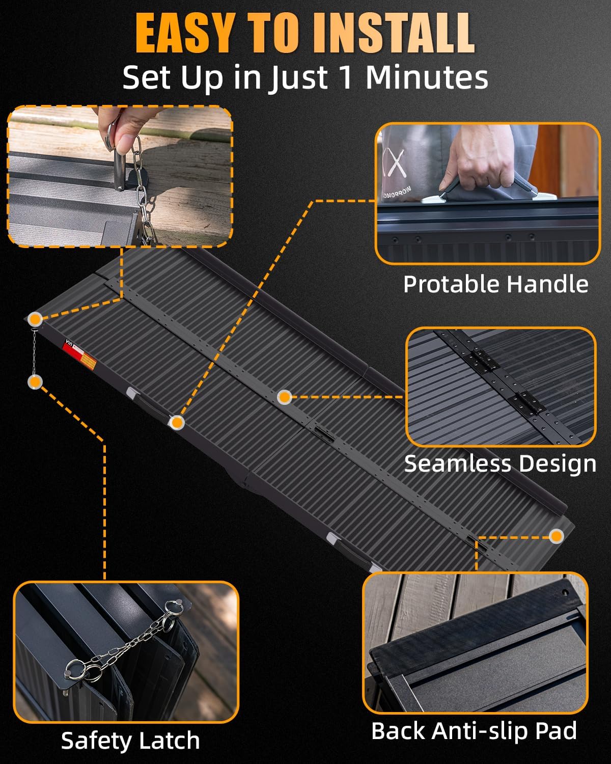 VNN Portable Wheelchair Ramp 4FT, Non-Slip Aluminum Ramps for Wheelchairs for Home, Handicap Wheelchair Ramps for Home Steps, Aluminum Loading Dock Plates, Doorways, Black