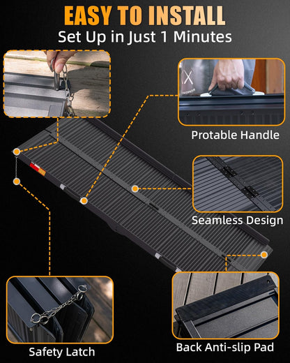 VNN Portable Wheelchair Ramp 4FT, Non-Slip Aluminum Ramps for Wheelchairs for Home, Handicap Wheelchair Ramps for Home Steps, Aluminum Loading Dock Plates, Doorways, Black