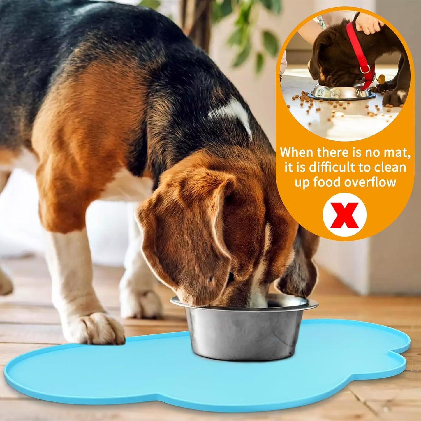 Ptlom Silicone Pet Placemat for Dogs and Cats, Non-Slip Waterproof Dog Feeding Bowl Mats for Food and Water, Small Medium Large Pet Puppy Tray Mat Prevent Residues from Spilling onto The Floor, Beige