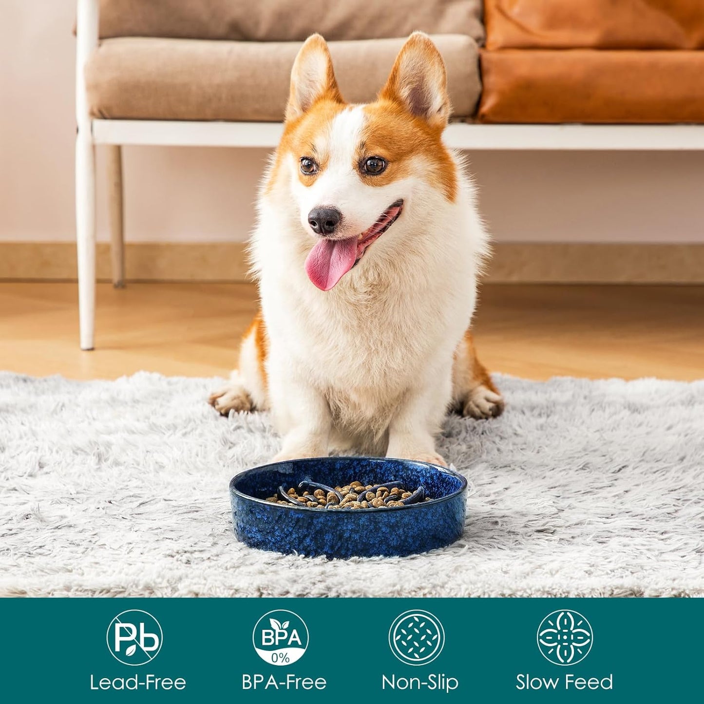 vancasso Ceramic Slow Feeder Dog Bowls, Puzzle Dog Food Bowls with Floral Maze, Anti -Slip Pet Food Dish for Small Breed, 0.6 Cups, Pink