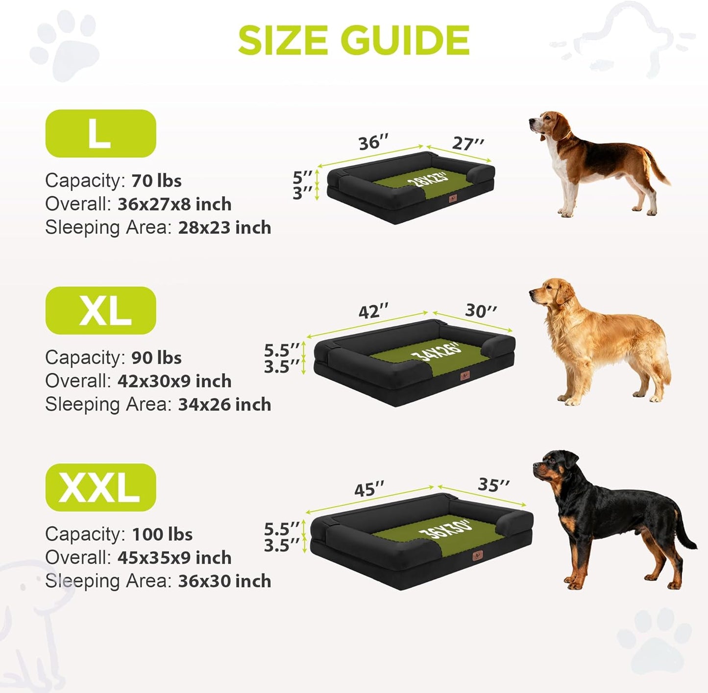 Extra Large Dog Bed, Orthopedic XL Washable Memory Foam Bed for Big Dogs Waterproof Pet Couch Sofa Bolster with Removable Cover, Non-Slip Bottom, Tennis Ball Toy, 42x30