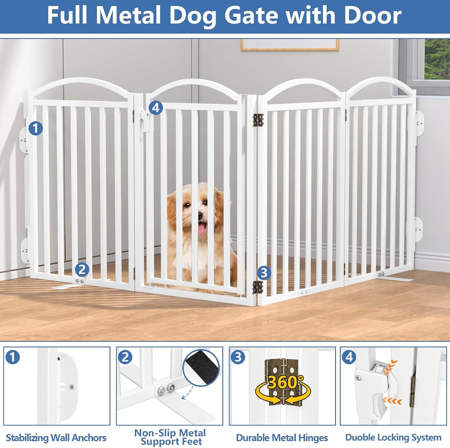 Malier Metal Freestanding Dog Gate, 32'' Height Outdoor Indoor Dog Fences, Extra Wide Foldable Puppy Gate for Stairs (Black, 【2 Panels】 40''W × 32''H)