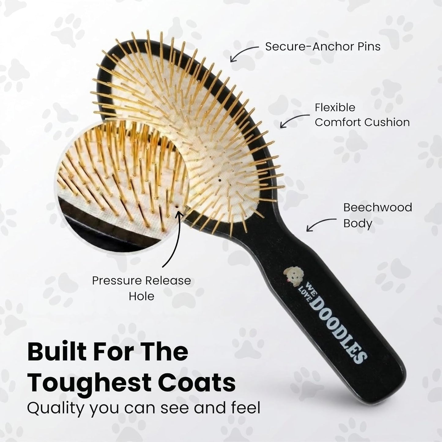We Love Doodles Pin Brush for Dogs, Pet Grooming Detangler Pin Dog Brush, Dog Brush for Shedding and Removing Loose Fur, Lightweight Beech Wood (Silver Pins)