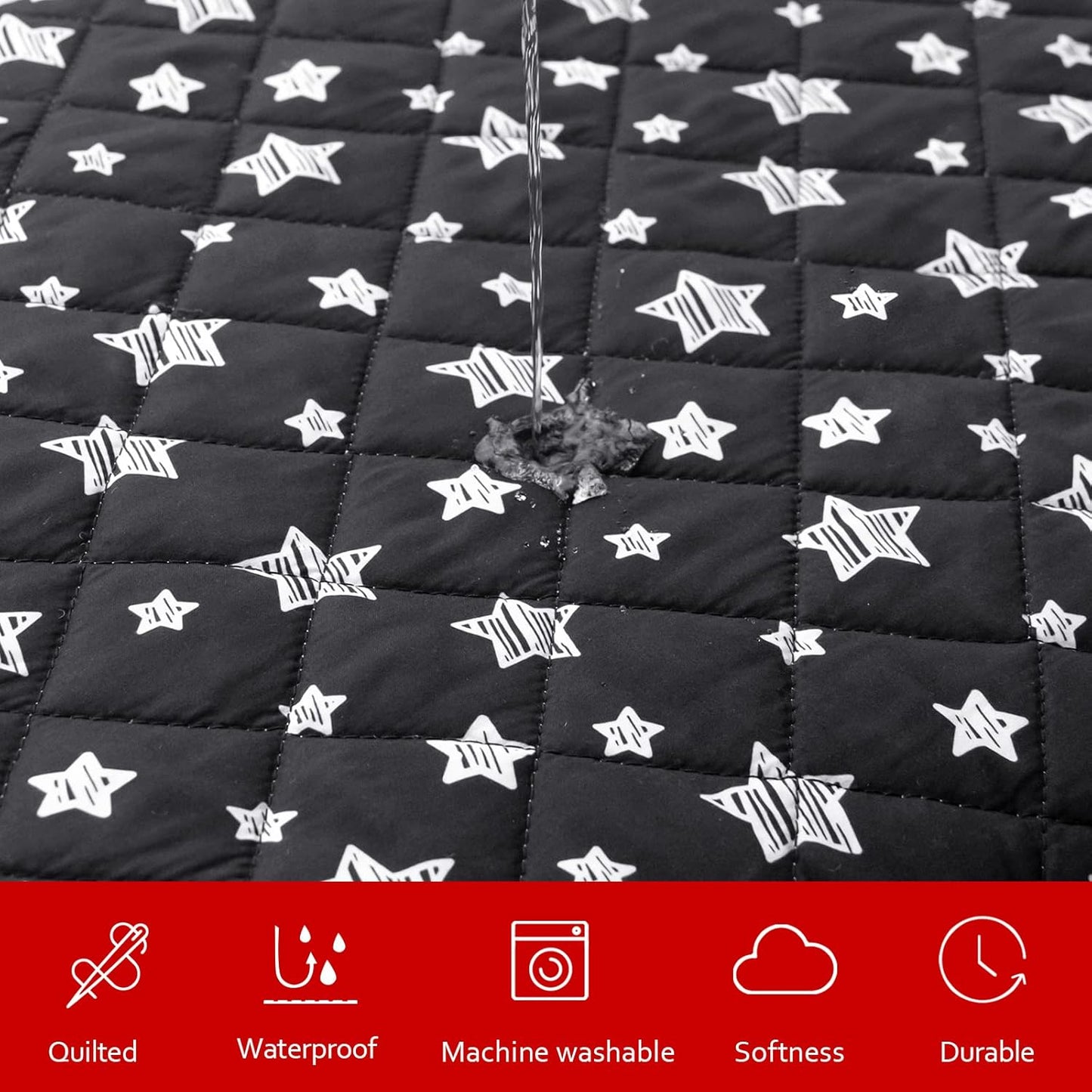 Waterproof Dog Bed Covers Replacement Washable Pet Hair Easy to Remove, Noiseless Quilted Puppy Pet Bed Cover Lovely Grey Star Print 29x41 Inches, for Dog/Cat, Cover Only