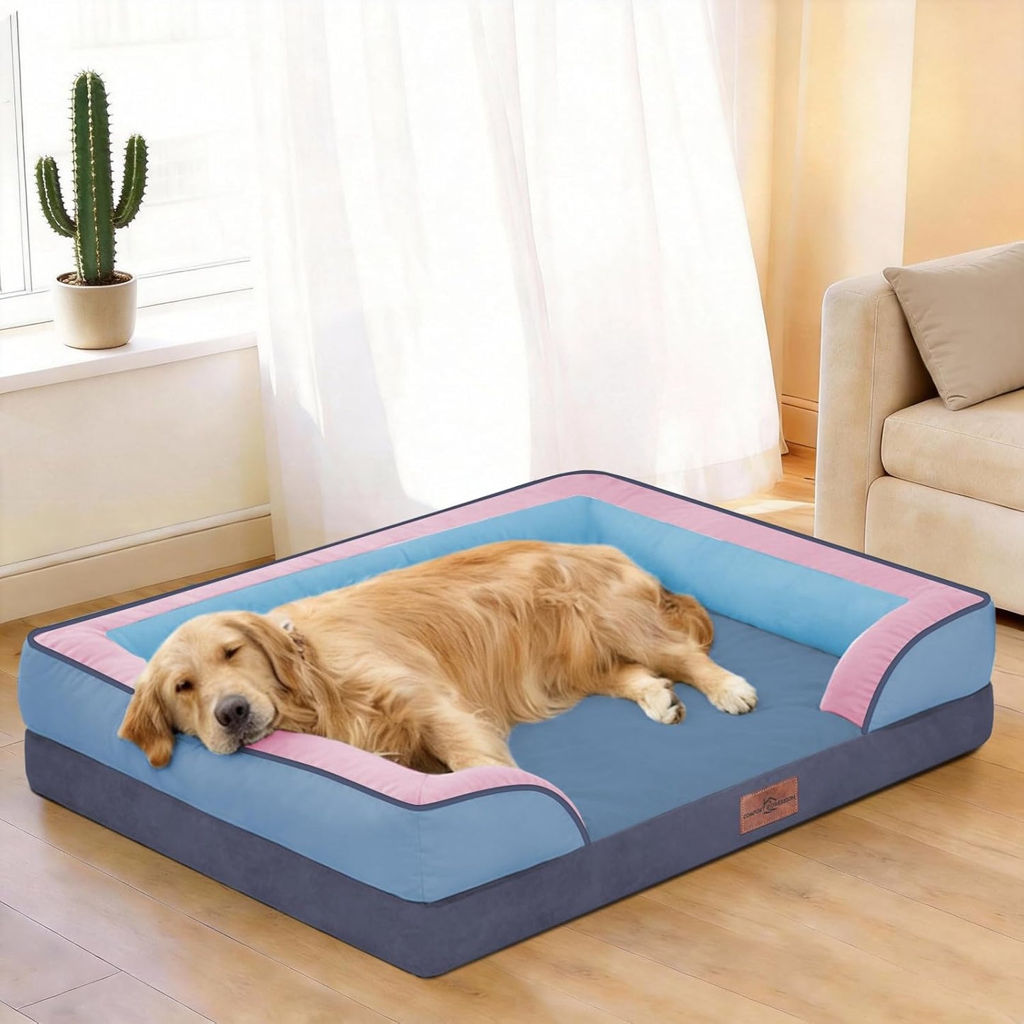 Comfort Expression Orthopedic Dog Bed for Extra Large Dogs 42x30 Inch, Waterproof Egg Crate Foam XL Pet Bed with Removable Bolsters, Dog Couch with Washable Cover & Non-Slip Bottom, Grey - Colors A