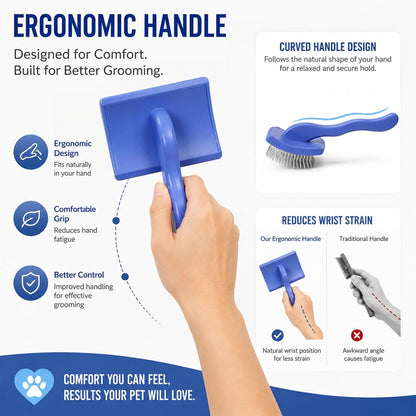 3PCS Slicker Brush for Dogs Set, 2 Professional Dog Grooming Brushes with 1 Stainless Steel Comb for Goldendoodles, Poodles & Labradoodles, Removes Mats, Knots & Loose Hair (Large, Blue&Blue)