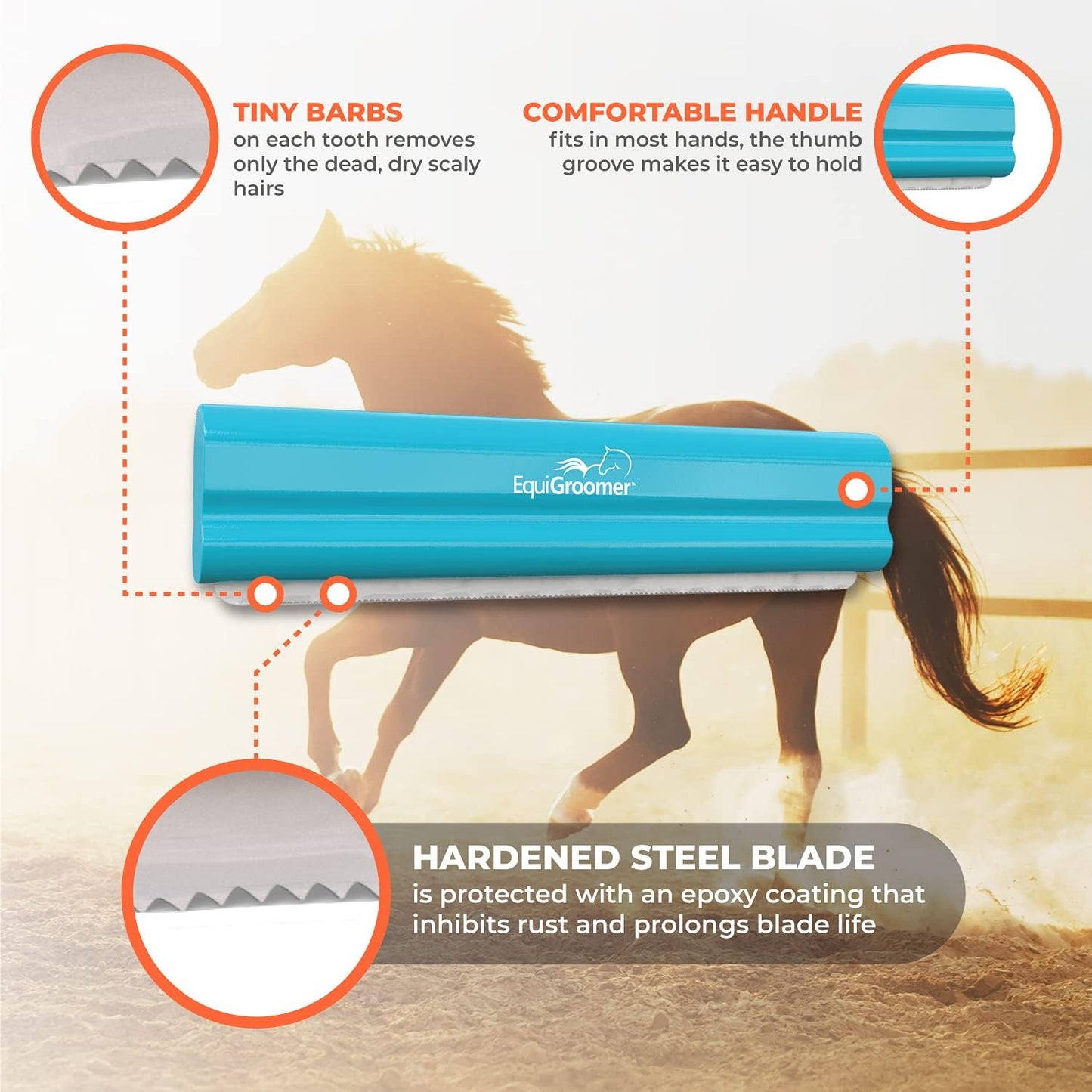 EquiGroomer 8-Inch Deshedding Brush for Horses and Large Shedding Dogs 50 lbs and Up (Golden Retriever, German Shepherd, Husky), Undercoat Grooming Tool, Removes Loose Hair and Fur, Blue