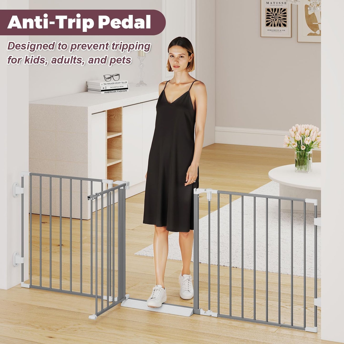 29.4-78" Extra Wide Baby Gate, Long Dog Gates Indoor for Doorways Stairs, Essential Large Safety Gate for Child Toddler with Anti-Trip Pedal, Adjustable Pet Gate, 28" Tall 3 Metal Panels Black