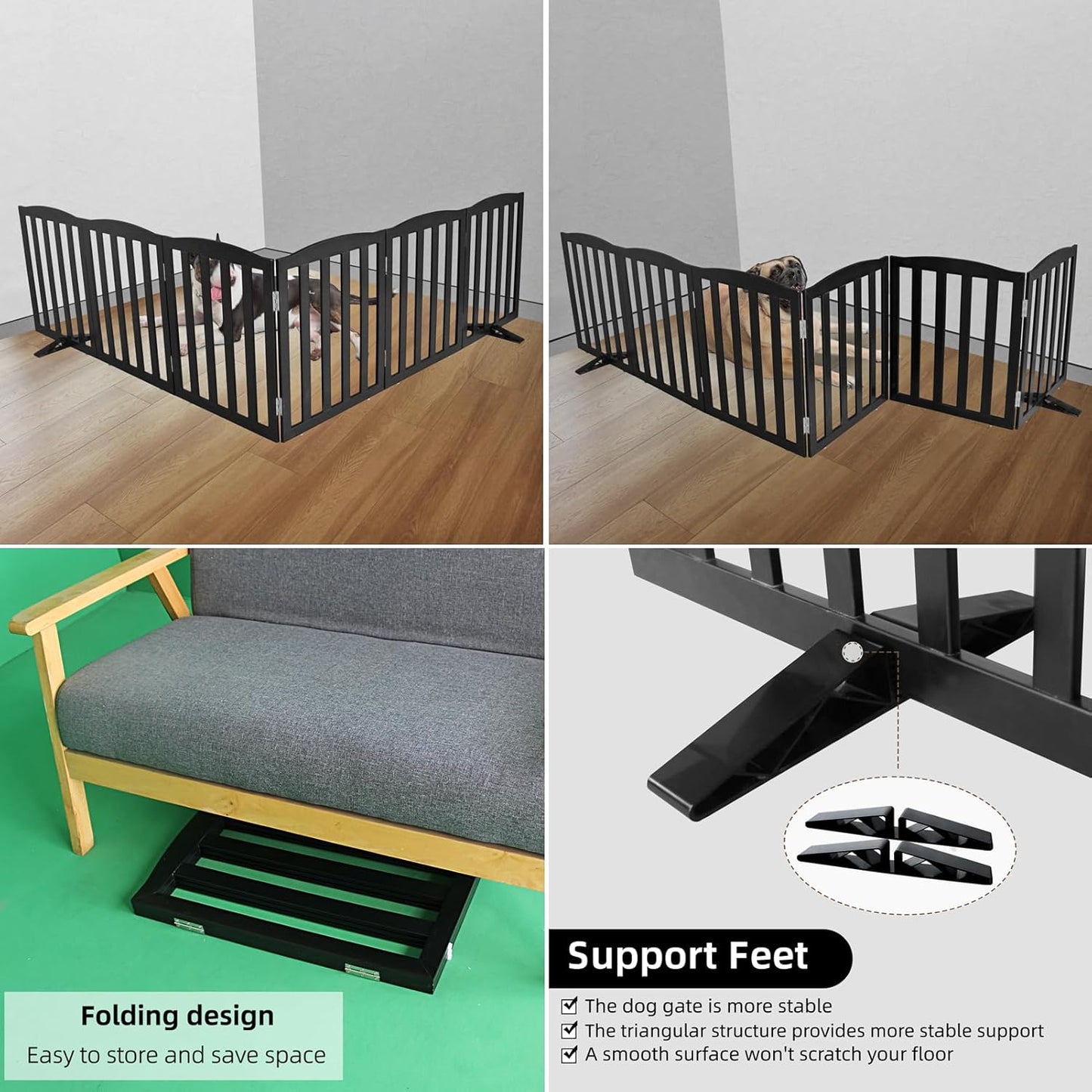 ZJSF Foldable Freestanding Indoor Dog Gate for House Wood White Long Pet Gates Dog Fence for Stairs Puppy Gates for Hallways,Pet Fence, Puppy Gate,Support Feet Included 24 "Height-3 Panels