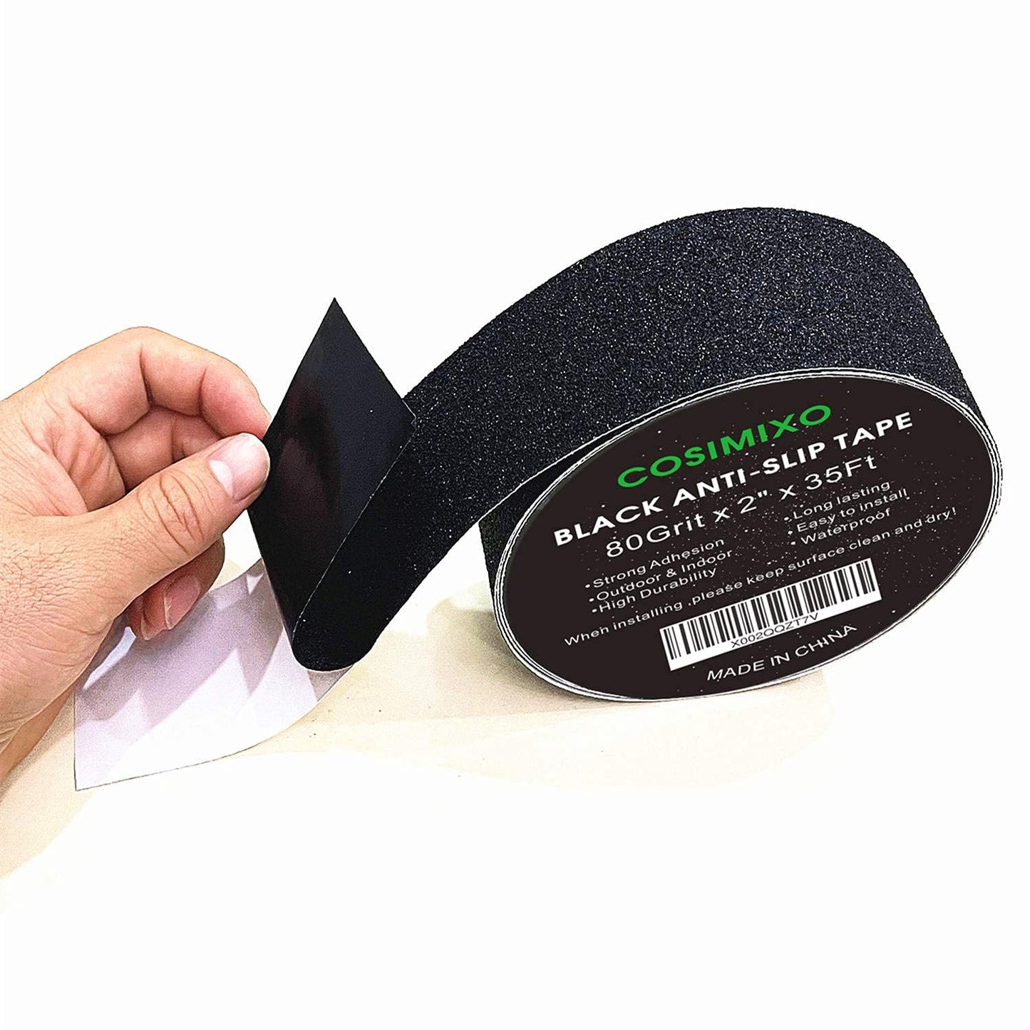 COSIMIXO 8" x 35Ft Heavy Duty Anti Slip Tape,Best 80grit Friction,Grip,Abrasive for Stairs Outdoor/Indoor,Skateboard Grip Tape Safety Non Skid Tread Staircases Anti-Slip Traction Tape Black