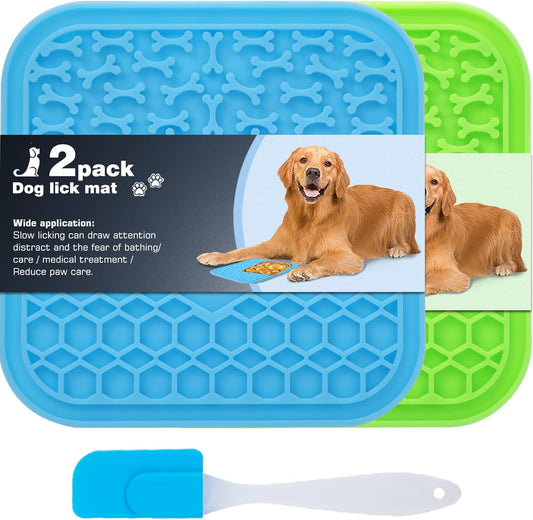 Lick Mat for Dogs - Slow Feeder Licking Mat with Suction Cups for Peanut Butter, Food Treats & Yogurt - 2 Pack