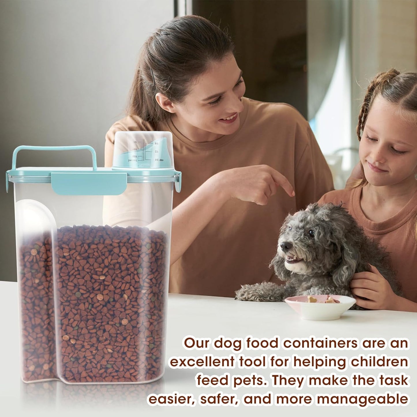 TBMax Dog Food Storage Container 5-7 lbs, Airtight Cat Food Container with Larger Spout & Measuring Cup, Portable Pet Food Storage Dispenser for Small Animal Kibble Storage, Bird Seed Container