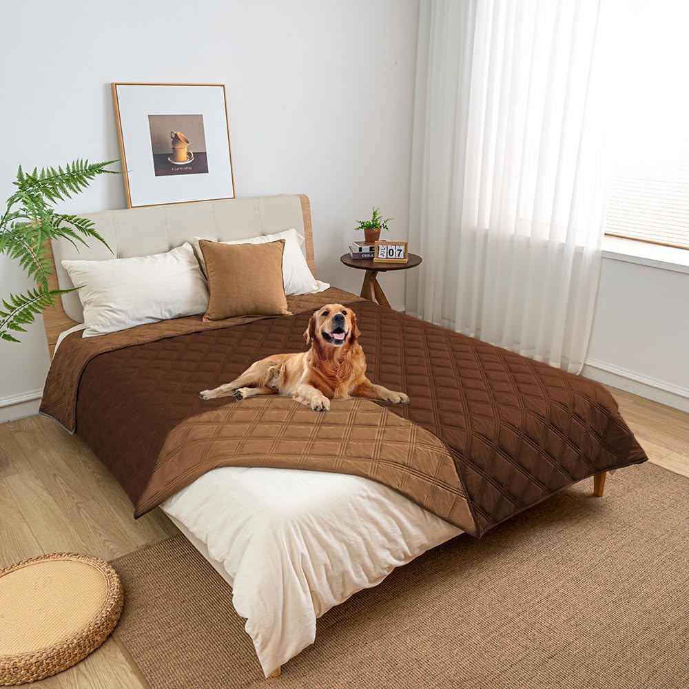 fuguitex Waterproof Dog Blanket, Pet Friendly Reversible Throw Essential for Small Dogs, Tear Resistant Leakproof Washable Couch Cushion Bed Protector Cover for Indoor Furniture（30"*70",Beige+Cream