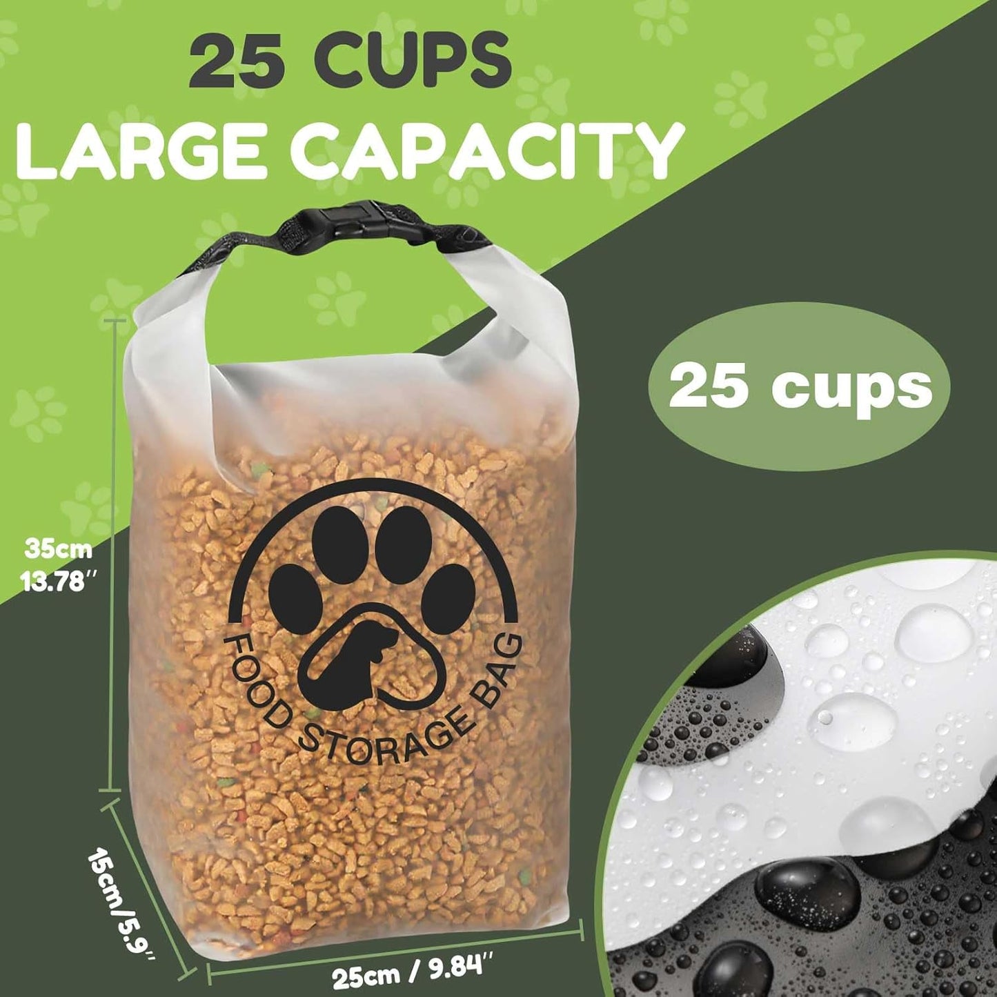 Pet Food Storage Bag for Travel - Transparent Leak-Proof Dog Food Container with Roll-Top Closure, Keeps Kibble Fresh for Camping Trip, Dog Boarding, Weekend Getaways (14 Cups)