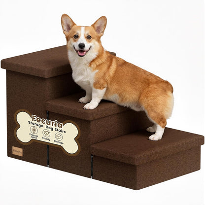 3-Step Wide Dog Stairs with Hidden Storage 18" H, Non-Slip Dog Steps for High Bed Couch Window Car, Jiont-Friendly Pet Stairs Ramp for Small/Medium/Large Old Dogs Cats Up to 200lbs, Grey