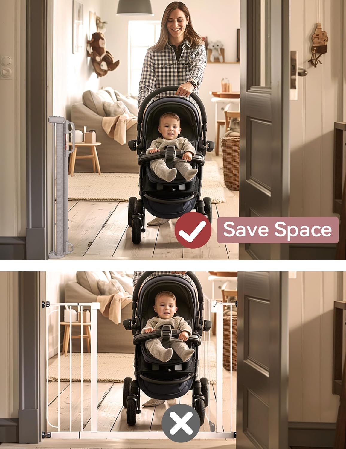 Retractable Baby Gate, Momcozy Extra Wide Mesh Baby Gates for Stairs, 41" Tall, Extends to 71" Wide, Black, Pet Dog Gate for Doorways, Stairs, Hallways, Indoor/Outdoor
