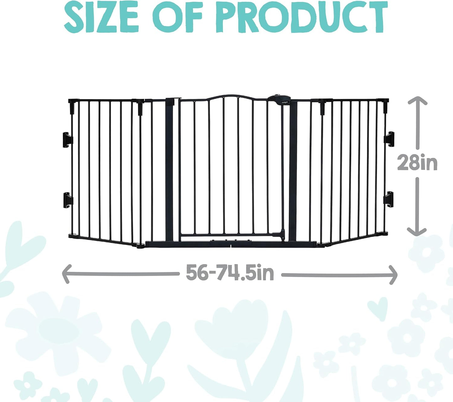 Regalo Safety 28"-76” Super Wide Configurable Baby Gate for Doorways & Open Spaces, 3-Panel Wall Mounted Safety Gate with Door for Babies, Toddlers & Pets, Includes Wall Mount Hardware