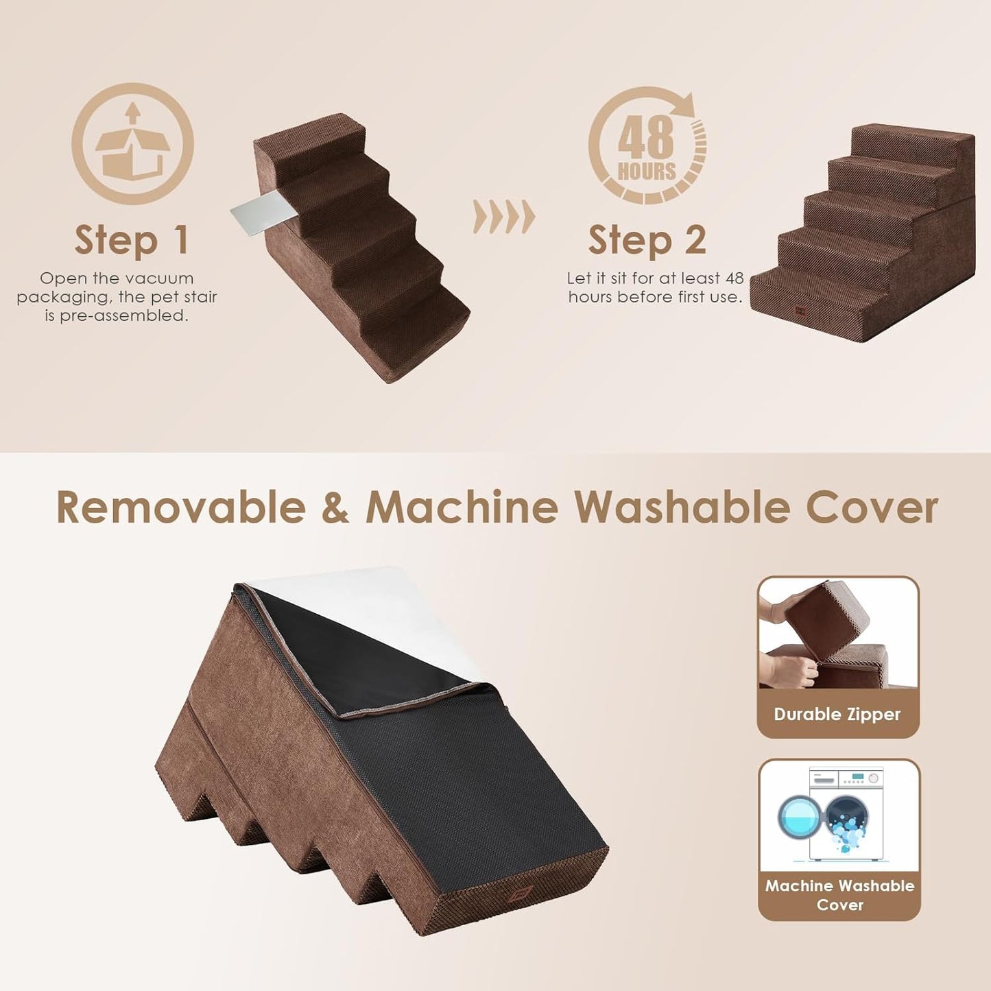 EHEYCIGA Dog Stairs for High Bed 22.5" H, 5-Step Dog Steps for Bed, Pet Steps for Small Dogs and Cats, Non-Slip Balanced Pet Ramp Indoor, Grey