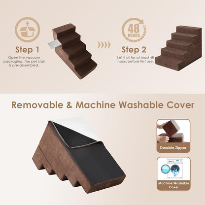 EHEYCIGA Dog Stairs for High Bed 22.5" H, 5-Step Dog Steps for Bed, Pet Steps for Small Dogs and Cats, Non-Slip Balanced Pet Ramp Indoor, Grey