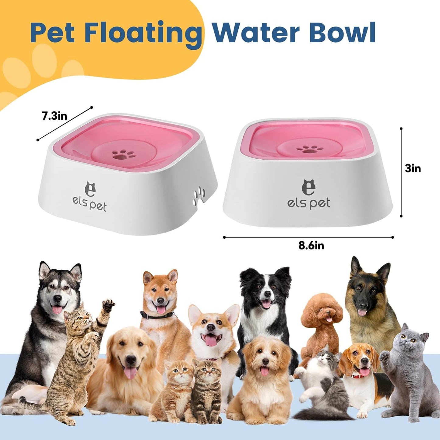 Dog Water Bowl no Spill, 35oz Slow Water Bowl for Dogs, BPA-Free, Anti-Splash & No-Slip Design, 1L Vehicle Carried Travel Spill Proof Pet Bowls, for Small Medium Cats and Pets. (White, 1L)